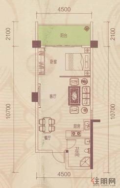 【B18栋C户型】1室2厅1卫1厨1阳台