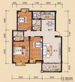 【1座二层1-201户型】3室2厅2卫1厨1阳台