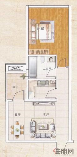 【S户型】1室1厅1卫1厨1阳台