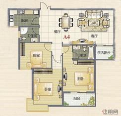 【A4户型】3室2厅2卫1厨2阳台