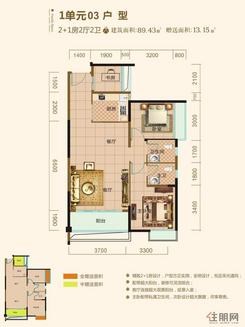 【2#楼1单元03户型】2室2厅2卫1厨1阳台