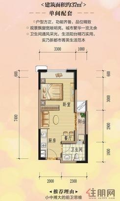 【37平方米单间配套】1室1厅1卫1厨1阳台