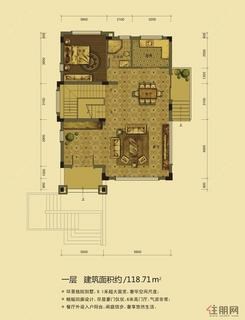 【F户型第一层】1室2厅1卫1厨1阳台
