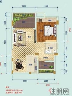 【46#、47#-D2、D3户型图】1室2厅1卫1厨1阳台