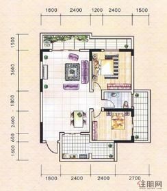 【昌泰千秋大厦户型图F户型 】2室2厅1卫1厨3阳台