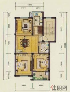 【P1复式一层户型】3室2厅1卫1厨1阳台