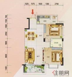 【B2户型】2室2厅1卫1厨1阳台