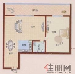 【D户型】1室2厅1卫1厨1阳台