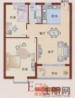 【E户型】2室2厅1卫1厨1阳台