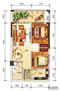 【万达公寓66.16㎡两房】2室1厅1卫1厨1阳台