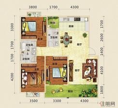 【1/3B户型】3室2厅2卫1厨2阳台