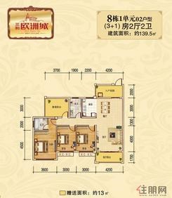 【8栋1单元02户型】4室2厅2卫1厨3阳台