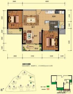 【D户型】2室2厅1卫1厨2阳台