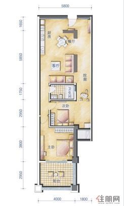 【户型图1.7.8-03号房】2室2厅1卫1厨2阳台