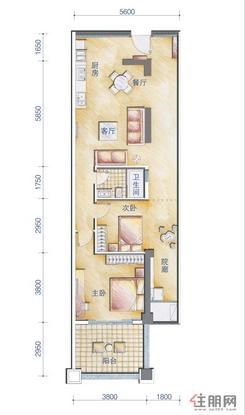 【户型图1.7.8-05号房】2室2厅1卫1厨1阳台