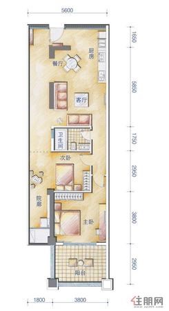【户型图1.7.8-06号房】2室2厅1卫1厨1阳台