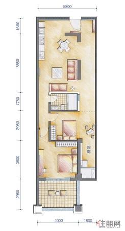 【户型图1.7.8-07号房】2室2厅1卫1厨1阳台