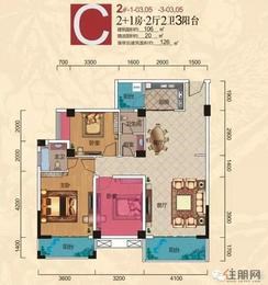 【C2户型图】3室2厅2卫1厨3阳台