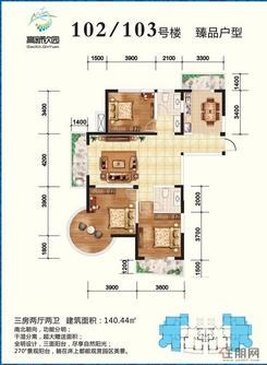 【102、103户型图A】3室2厅2卫1厨3阳台