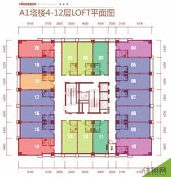 【A1塔楼4-12层loft平面图】