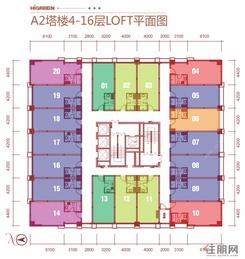 【A2塔楼4-16层loft平面图】