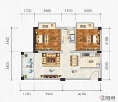 【3-A户型】2室2厅1卫1厨1阳台