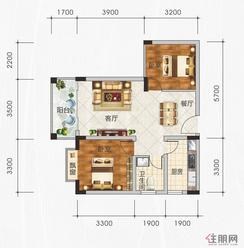 【3-B户型】2室2厅1卫1厨1阳台