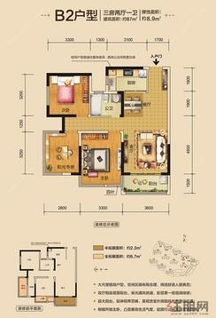 【B2户型】3室2厅1卫1厨1阳台