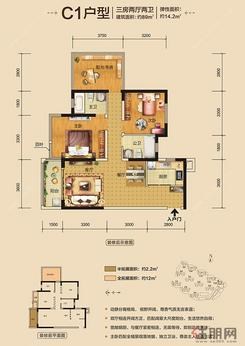 【C1户型】3室2厅2卫1厨1阳台