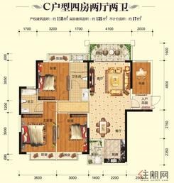 【C户型4房2厅2卫 116㎡】4室2厅2卫1厨2阳台