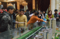 客户在向置业顾问了解5#沙盘分布图