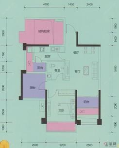 【11#楼二单元05户型（装修前）】1室2厅1卫1厨3阳台