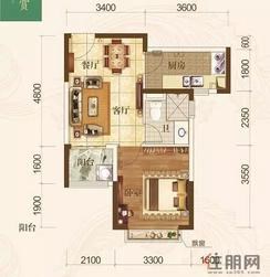 【57㎡（建面）户型】1室2厅1卫1厨1阳台