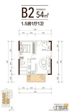 【B2户型图】1室1厅1卫1厨