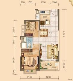 【8/9#03户型】2室2厅1卫1厨1阳台