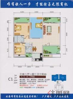 【C1】3室2厅2卫1厨3阳台