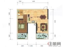 【E2户型61㎡(建面)】1室2厅1卫1厨2阳台