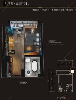 【E户型】1室1厅1卫1厨