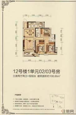 【A1区12#楼1单元02、03户型】3室2厅2卫1厨2阳台