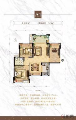【A1户型】2室2厅1卫1厨1阳台