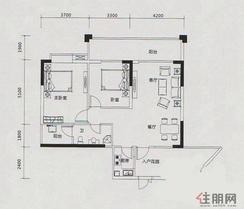 【户型1】2室2厅1卫1厨1阳台