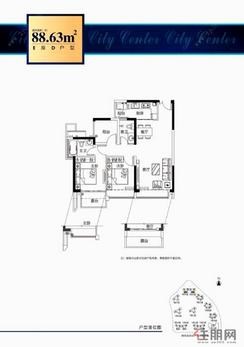 【E座D户型2房2厅2卫2阳台】2室2厅2卫1厨2阳台