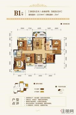 【B1户型123.94㎡】3室2厅2卫1厨2阳台