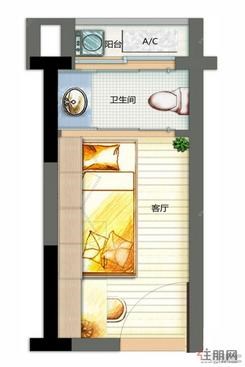 【万科云城米酷01户型】1室1厅1卫1阳台