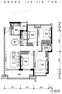 【1B座02户型】4室2厅2卫1厨1阳台