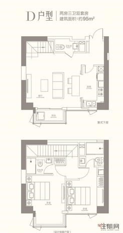【D户型】2室2厅3卫1厨1阳台