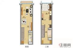 【约34㎡小型办公单位】2室2厅1卫1厨1阳台