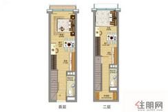 【约34㎡小型办公单位（2）】2室2厅1卫1厨1阳台