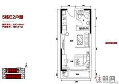 【5栋E2户型（2-9、12-16房）】1室1厅1卫1厨1阳台
