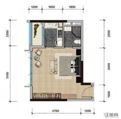 【6栋建面48平的一房户型】1室1厅1卫1厨1阳台